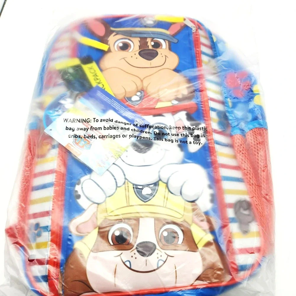Paw Patrol Nickelodeon 17in‎ Kids Backpack Blue Striped Boys School Bag NWT